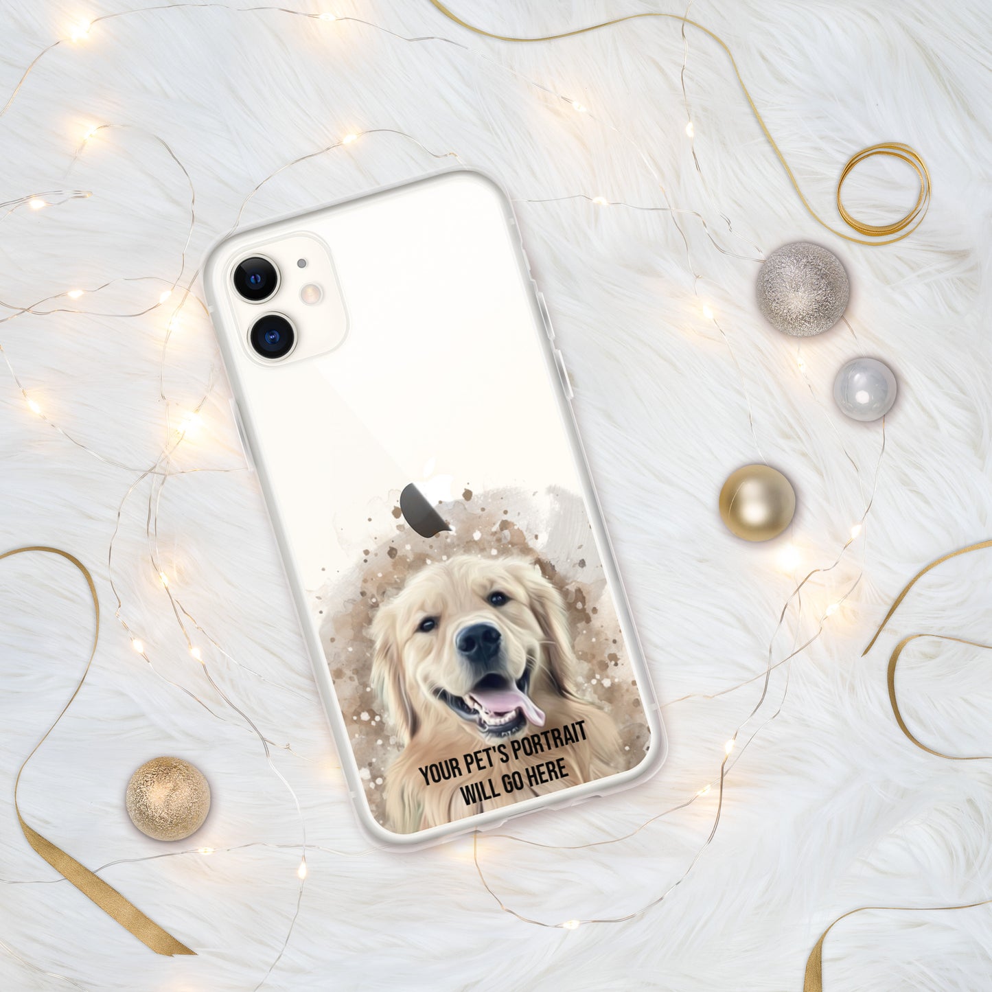 Clear iPhone Case with Digital Watercolor Portrait of your Pet