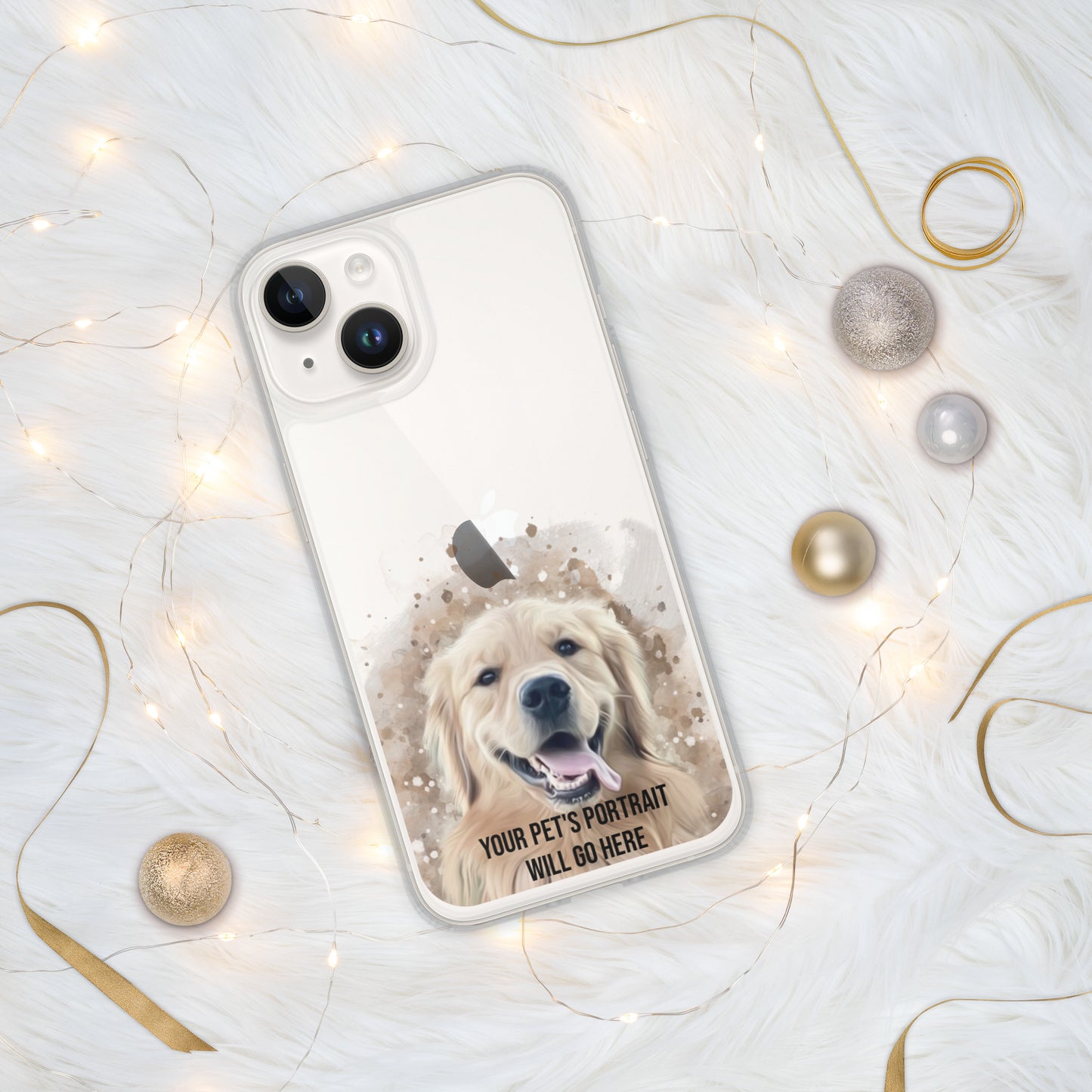 Clear iPhone Case with Digital Watercolor Portrait of your Pet