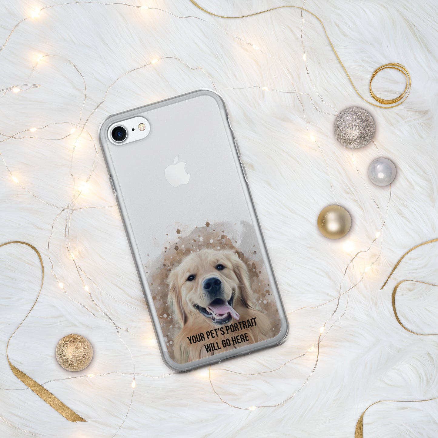 Clear iPhone Case with Digital Watercolor Portrait of your Pet