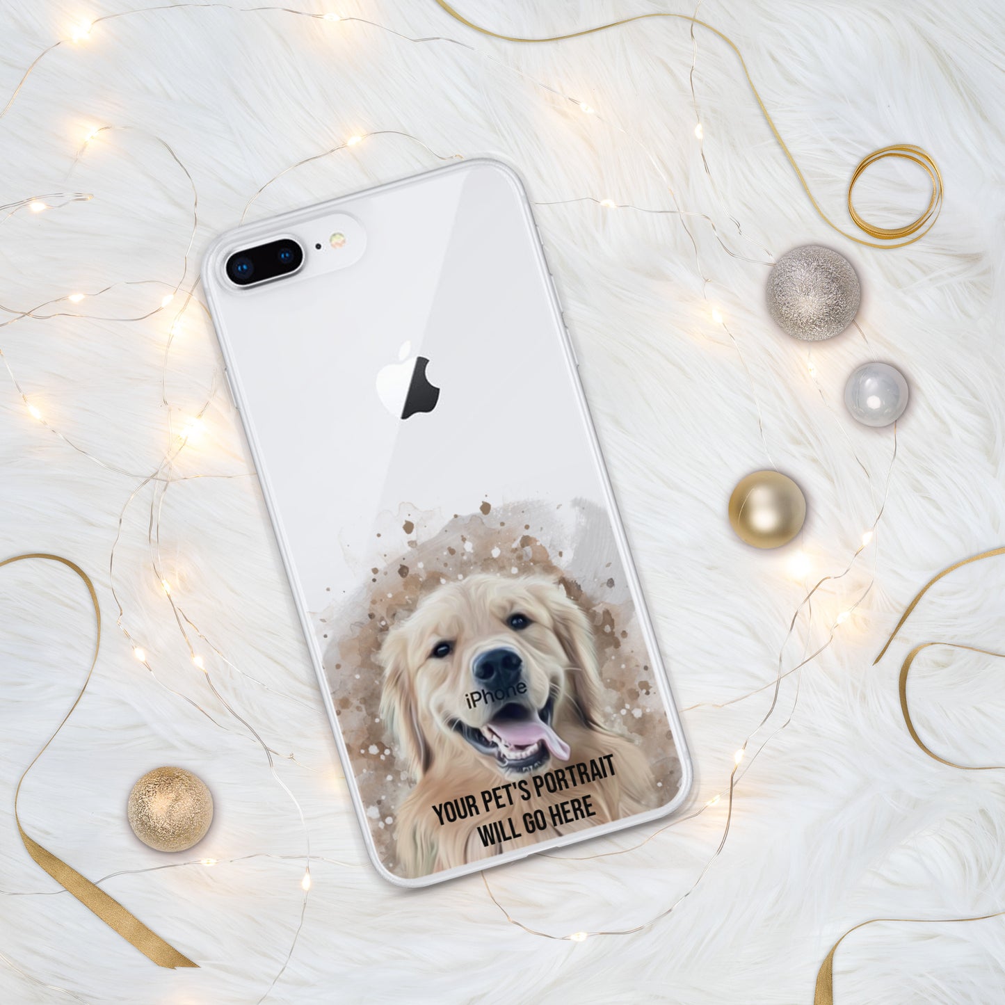 Clear iPhone Case with Digital Watercolor Portrait of your Pet